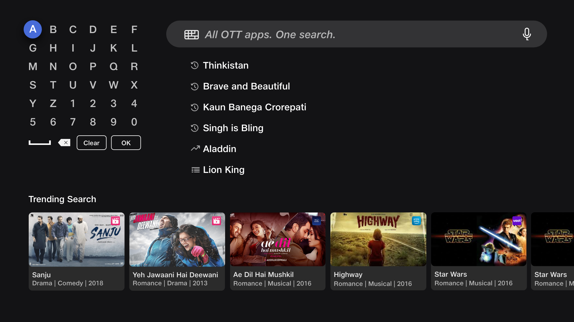 JioTV+ Search Interface — All OTT Apps, One Search